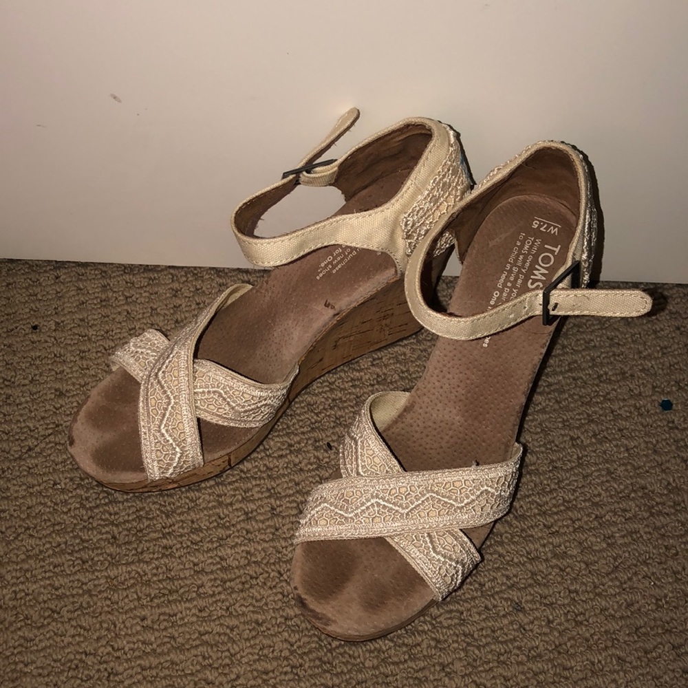 White embroidery toms wedges